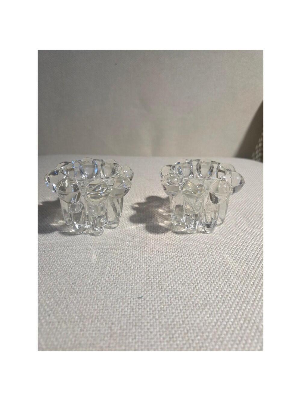 Vintage Reims France Bubble Glass Candle Holders Clear Flower Candlesticks
